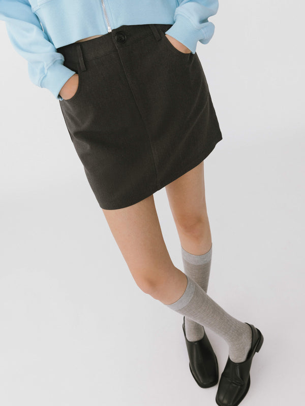 cubic Heart Patch Tailored Mini Skirt Black
