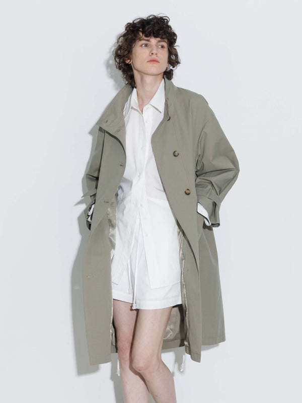 Cubic High Collar Long Trench Coat Gray