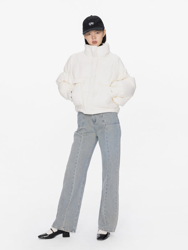 Cubic High Collar Short Puffer Jacket Black