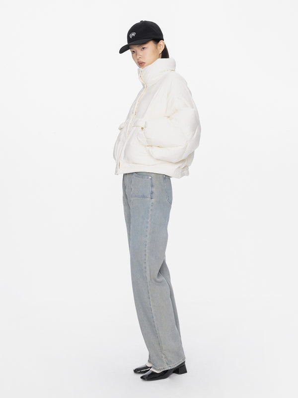 Cubic High Collar Short Puffer Jacket Black
