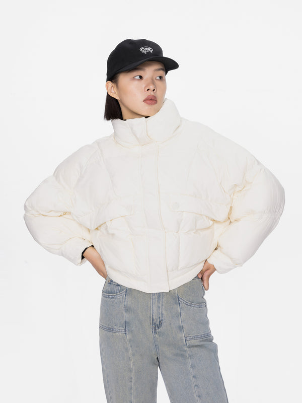 Cubic High Collar Short Puffer Jacket Black