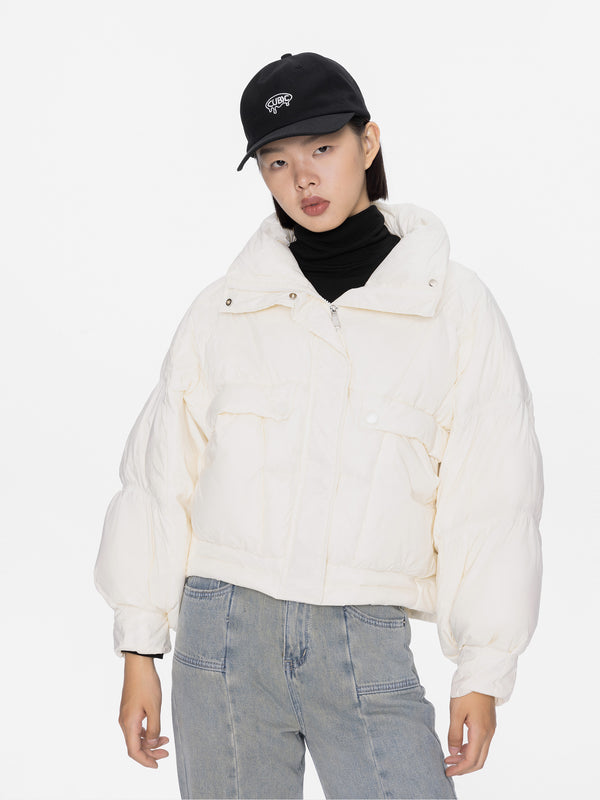 cubic High Collar Short Puffer Jacket Black
