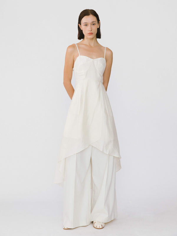 cubic High-low Hem Sling Dress FloralWhite