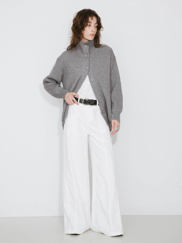 Cubic High Neck Boxy Knit Cardigan Gray