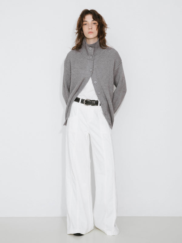 cubic High Neck Boxy Knit Cardigan Gray