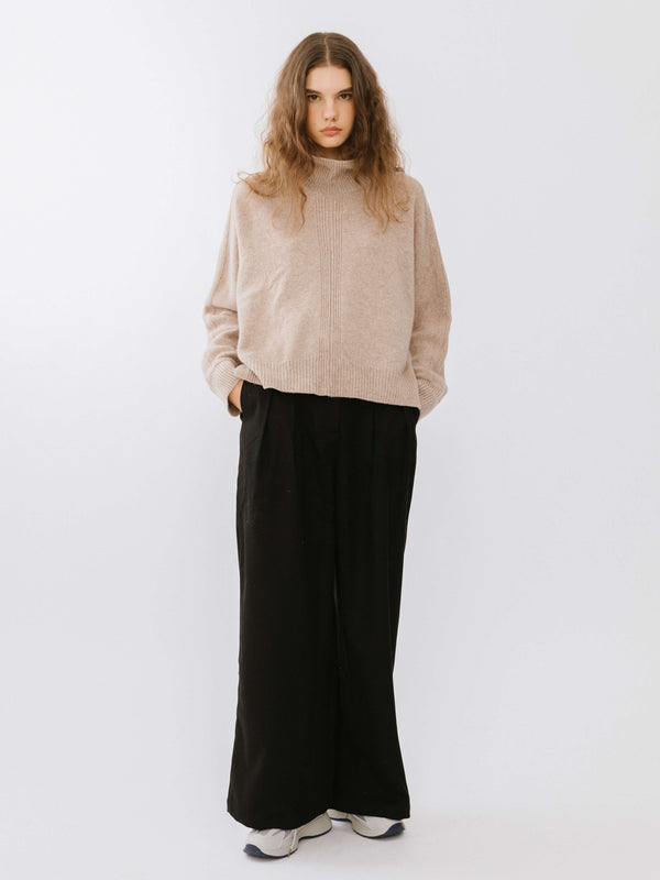 Cubic High Neck Sheep Wool Sweater FloralWhite