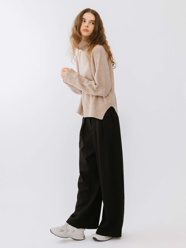 Cubic High Neck Sheep Wool Sweater FloralWhite