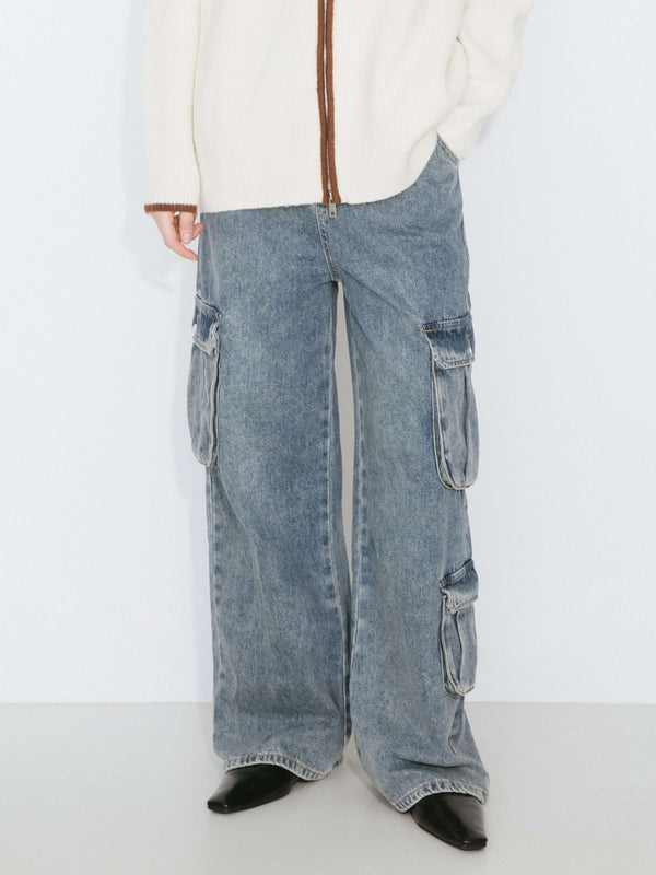 Cubic High Rise Cargo Jeans Gray