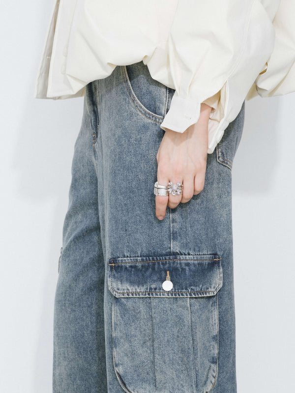 Cubic High Rise Cargo Jeans Gray