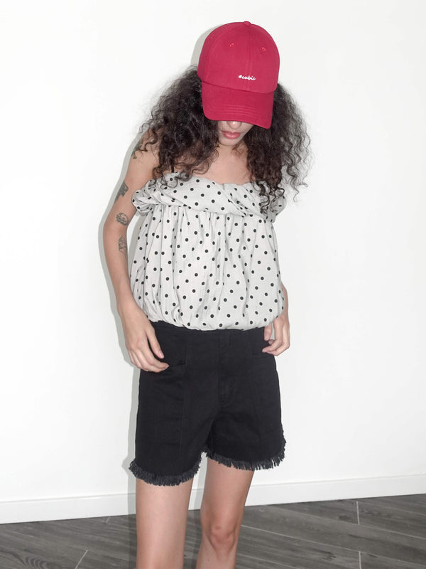 Cubic High Rise Denim Shorts With Raw Edge Black