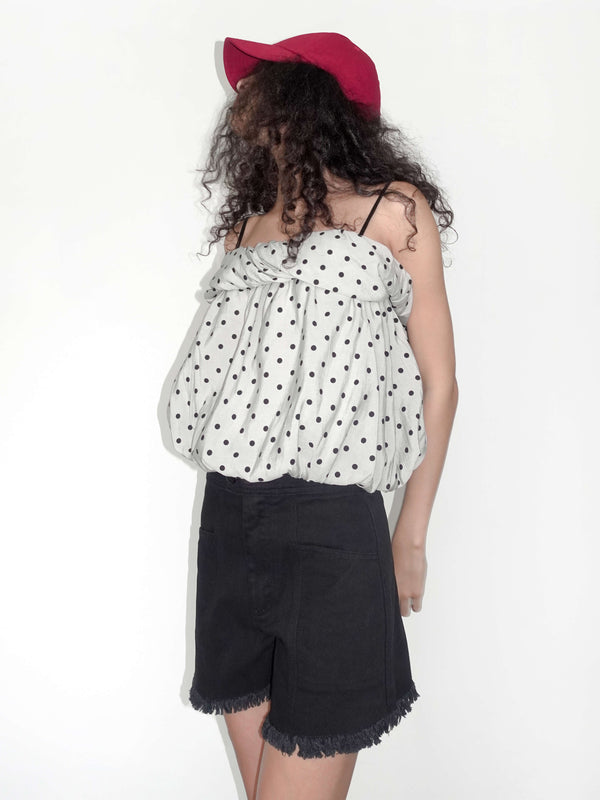 Cubic High Rise Denim Shorts With Raw Edge Black