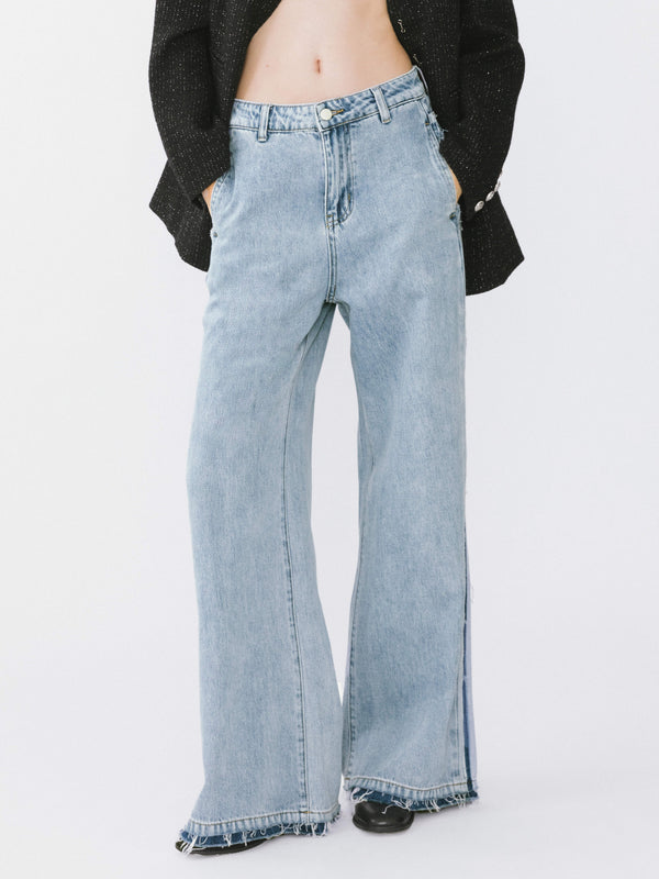 cubic High Waist Barrel Leg Jeans Steel Blue
