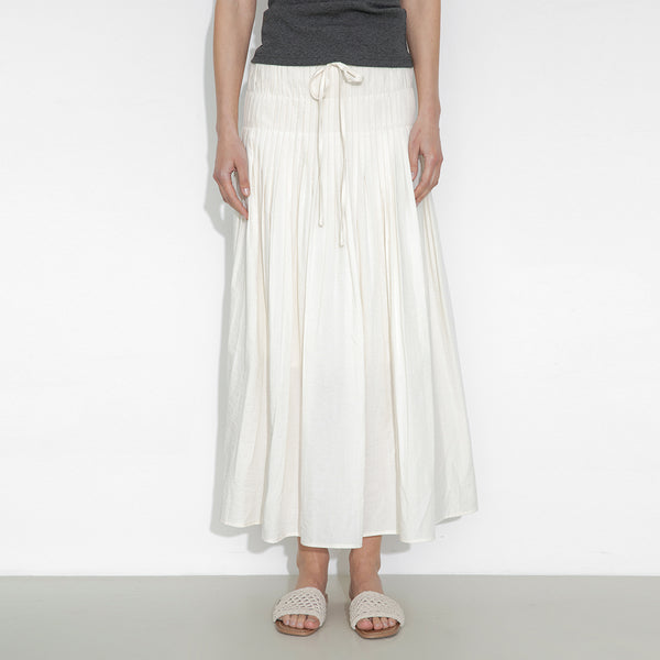 Cubic High-Waist Drawstring Pleated Skirt Beige