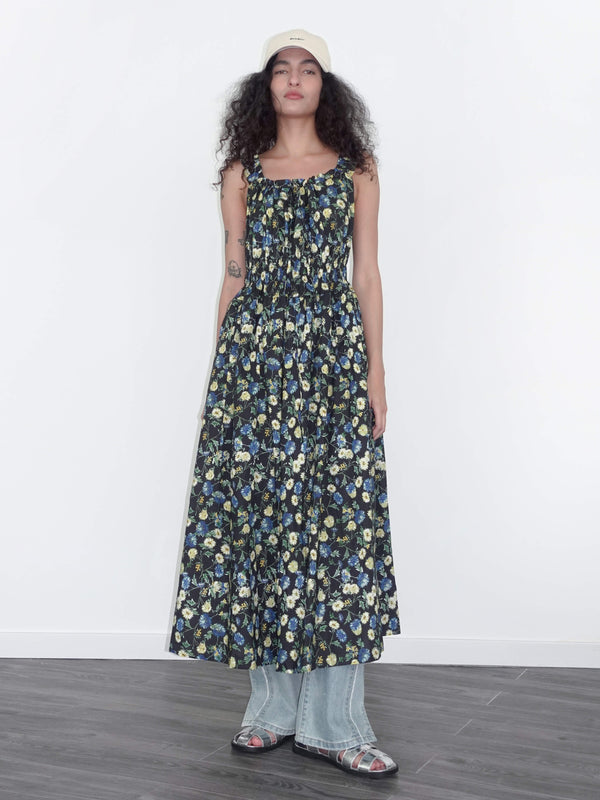 Cubic High Waist Floral Sling Dress Black