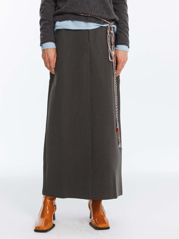 cubic High Waist Long skirt with Back Slit Black