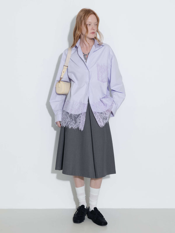 Cubic High Waist Pleated A-line Skirt DimGray