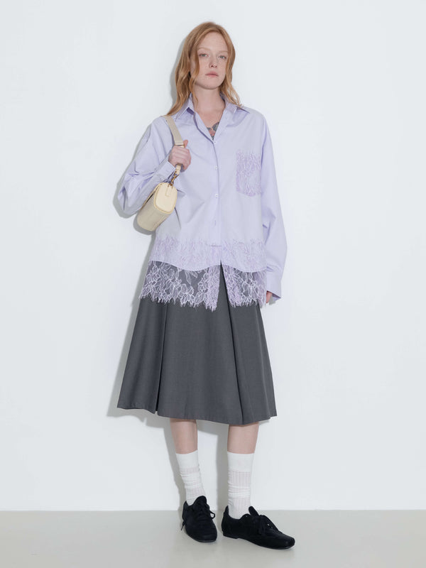 Cubic High Waist Pleated A-line Skirt DimGray