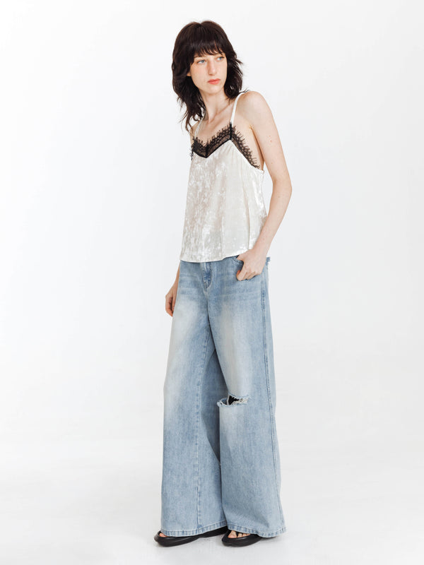 Cubic High Waist Wide Leg Distressed Jeans SkyBlue