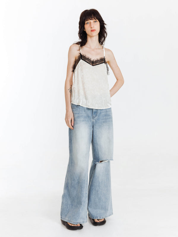 Cubic High Waist Wide Leg Distressed Jeans SkyBlue