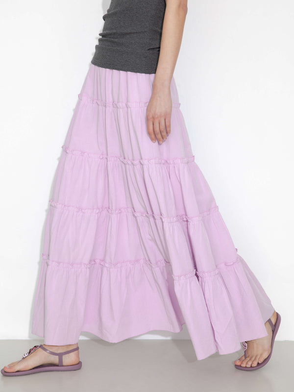 Cubic High-Waisted A-Line Maxi Flowy Skirt White