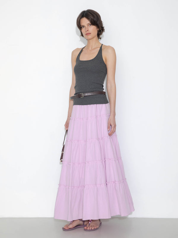 Cubic High-Waisted A-Line Maxi Flowy Skirt White