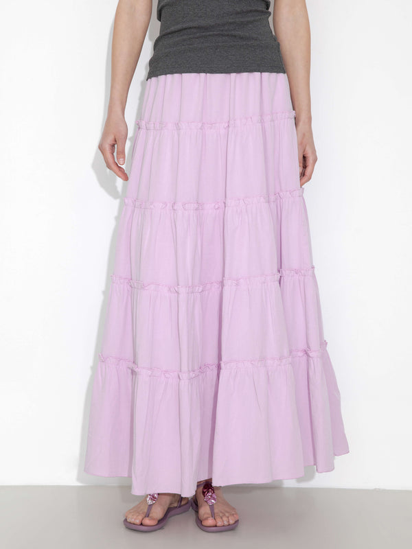 Cubic High-Waisted A-Line Maxi Flowy Skirt White