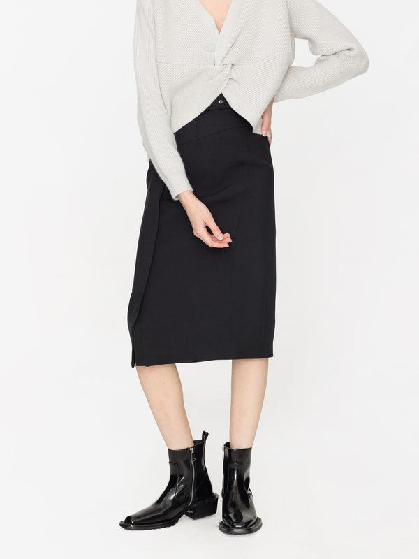 Cubic High Waisted Belted Pencil Skirt Black