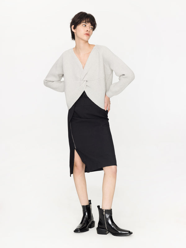 cubic High Waisted Belted Pencil Skirt Black