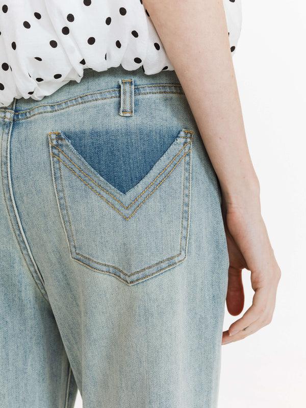 Cubic High Waisted Distressed Flared Jeans White