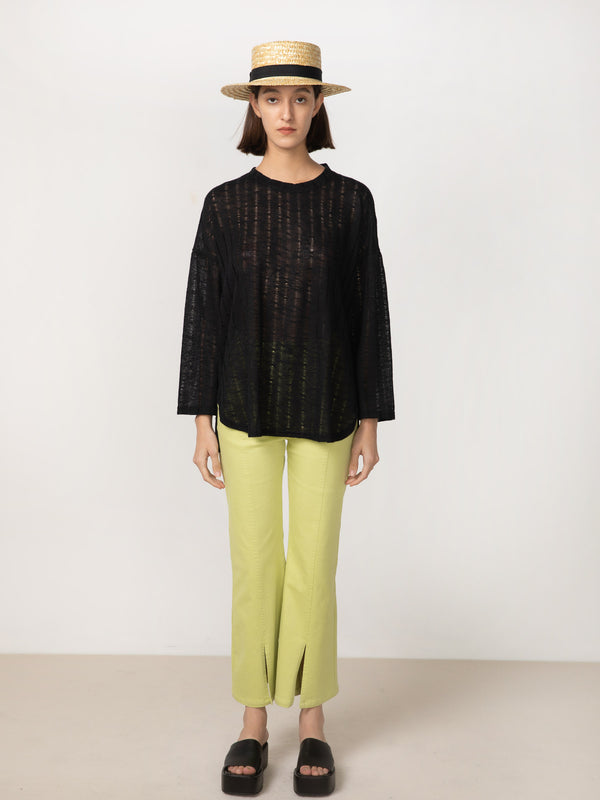 Cubic High Waisted Front Slitted Jeans Khaki