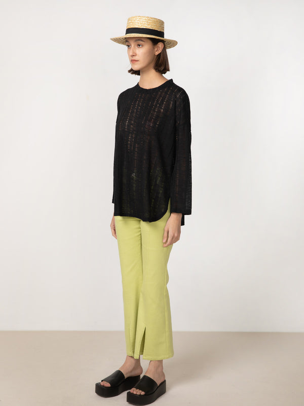 Cubic High Waisted Front Slitted Jeans Khaki