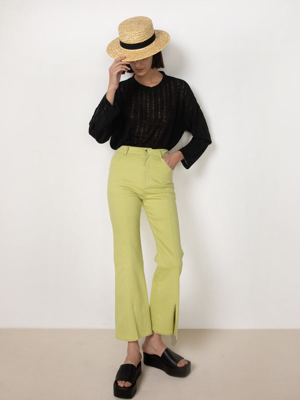 Cubic High Waisted Front Slitted Jeans Khaki