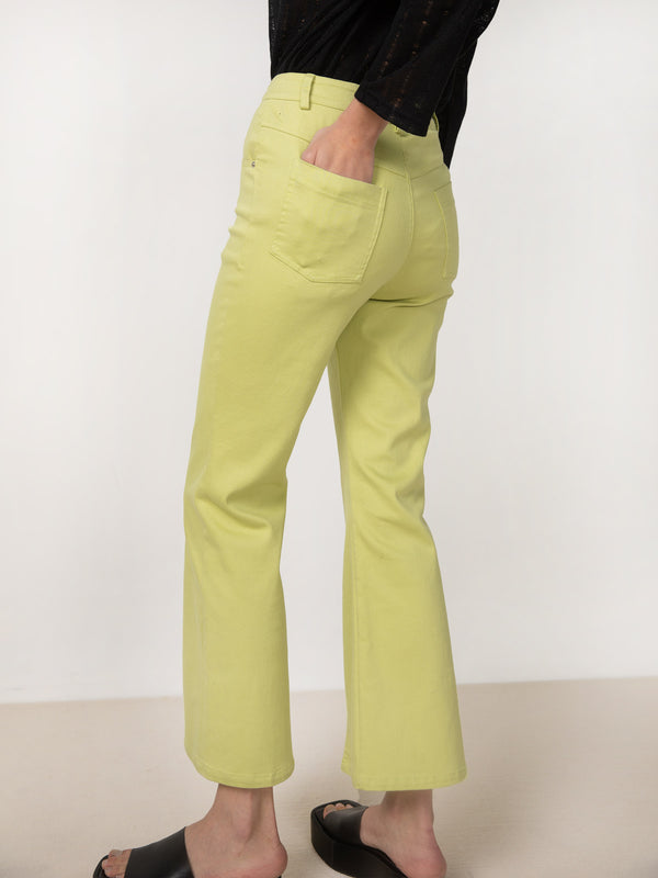 cubic High Waisted Front Slitted Jeans Khaki