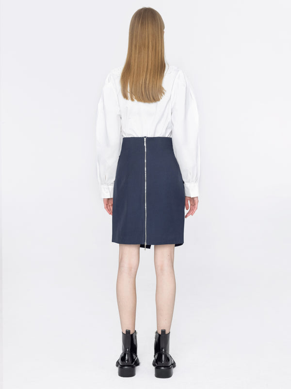 Cubic High Waisted Layered Wrap Skirt Navy