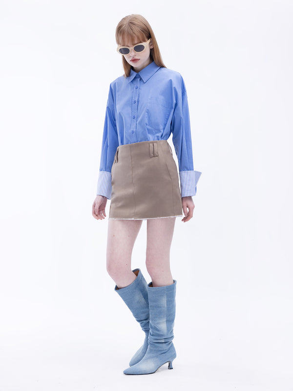 cubic High Waisted Mini Skirt Tan