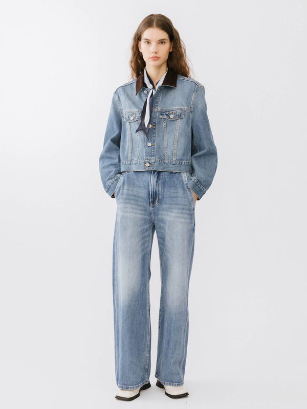 Cubic High Waisted Washed Out Boyfriend Jeans Blue