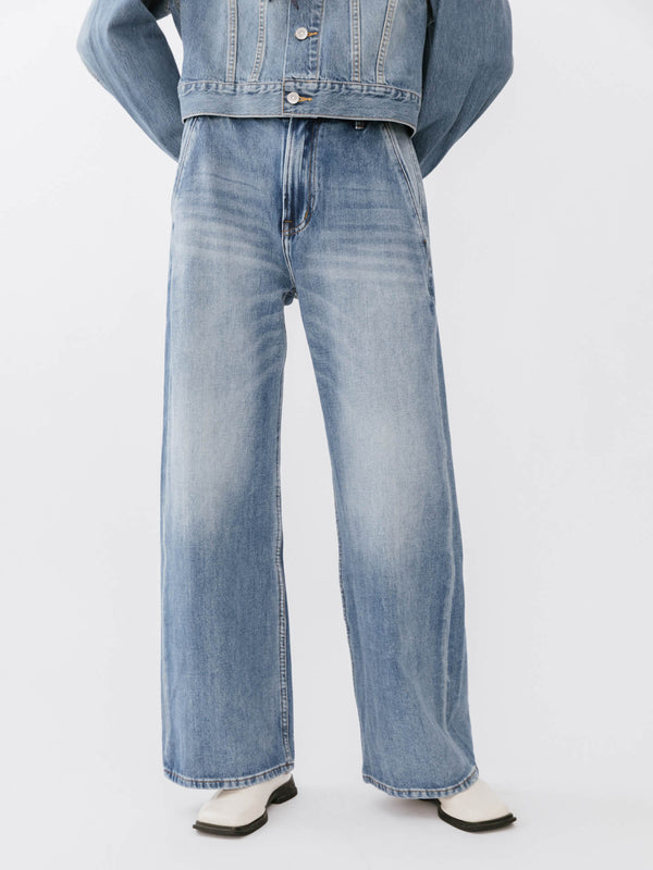 Cubic High Waisted Washed Out Boyfriend Jeans Blue