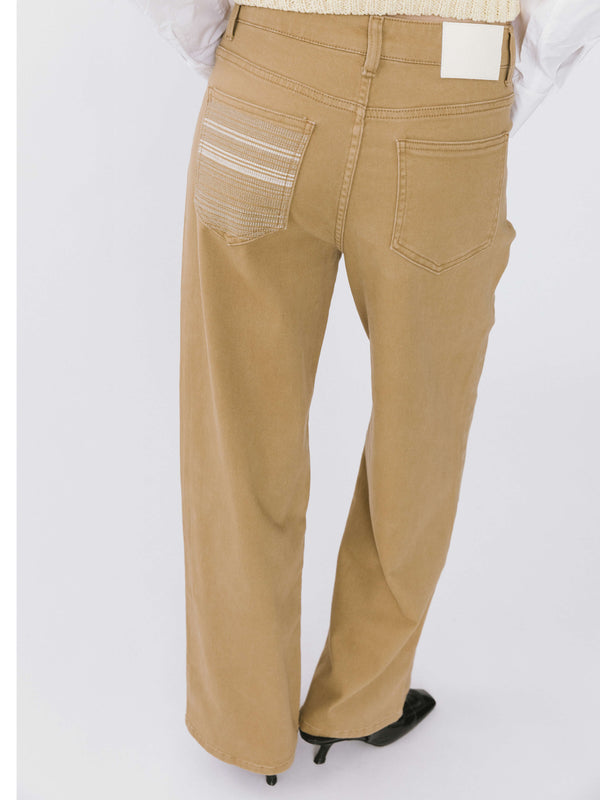 Cubic High Waisted Wide Leg Jeans Khaki