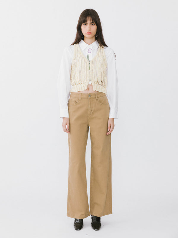 Cubic High Waisted Wide Leg Jeans Khaki