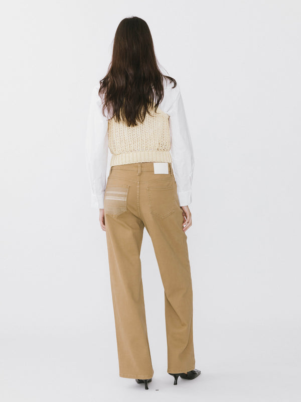 Cubic High Waisted Wide Leg Jeans Khaki