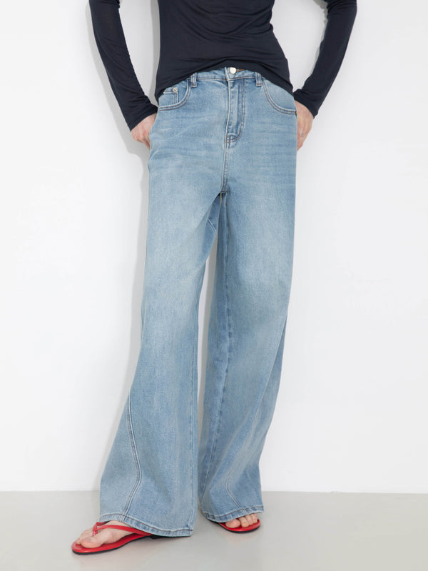 Cubic High-Waisted Wide-Leg Straight Jeans Beige