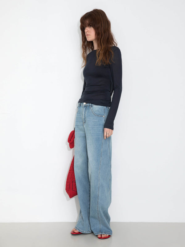 Cubic High-Waisted Wide-Leg Straight Jeans Beige