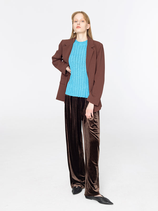 Cubic High Waisted Wide Leg Velvet Trousers Brown