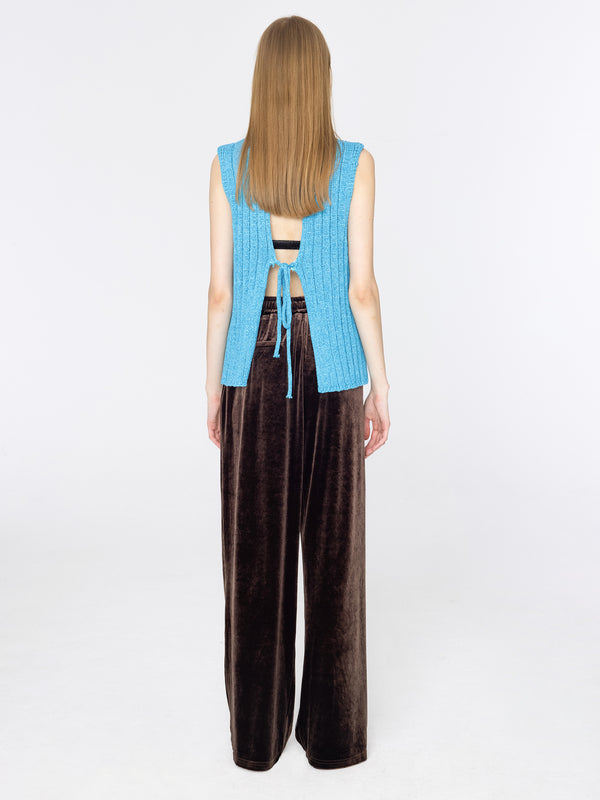 Cubic High Waisted Wide Leg Velvet Trousers Brown