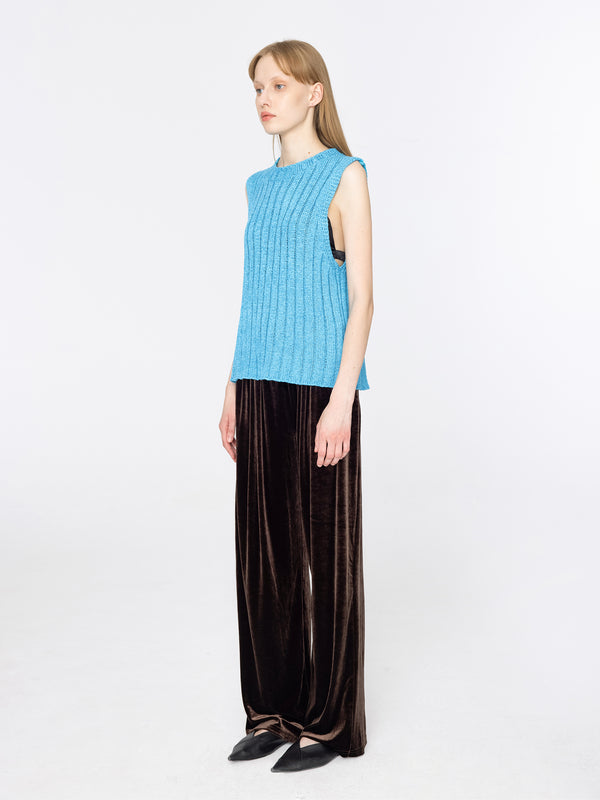 Cubic High Waisted Wide Leg Velvet Trousers Brown