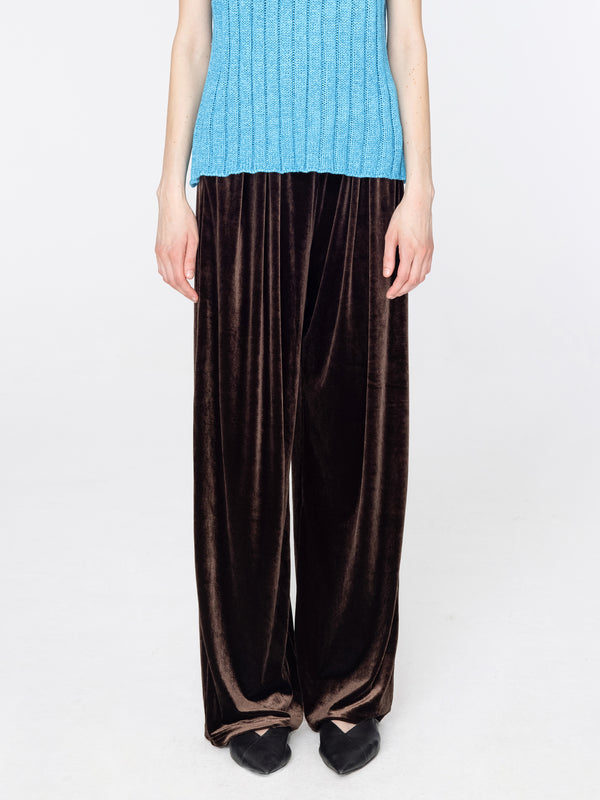 cubic High Waisted Wide Leg Velvet Trousers Brown