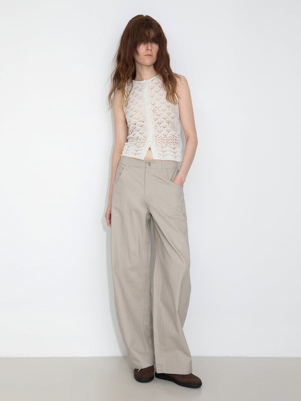 cubic Hollow-Out Crochet Knit Sleeveless Top White