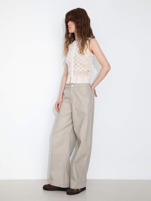 Cubic Hollow-Out Crochet Knit Sleeveless Top White