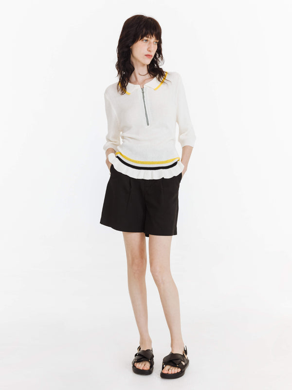 Cubic Hollow Three-quarter Sleeve Knit Top White