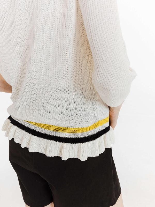 Cubic Hollow Three-quarter Sleeve Knit Top White